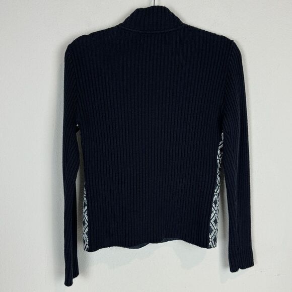 For Cynthia Navy Quilted Full Zip Ribbed Sweater Jacket PM - Picture 5 of 9